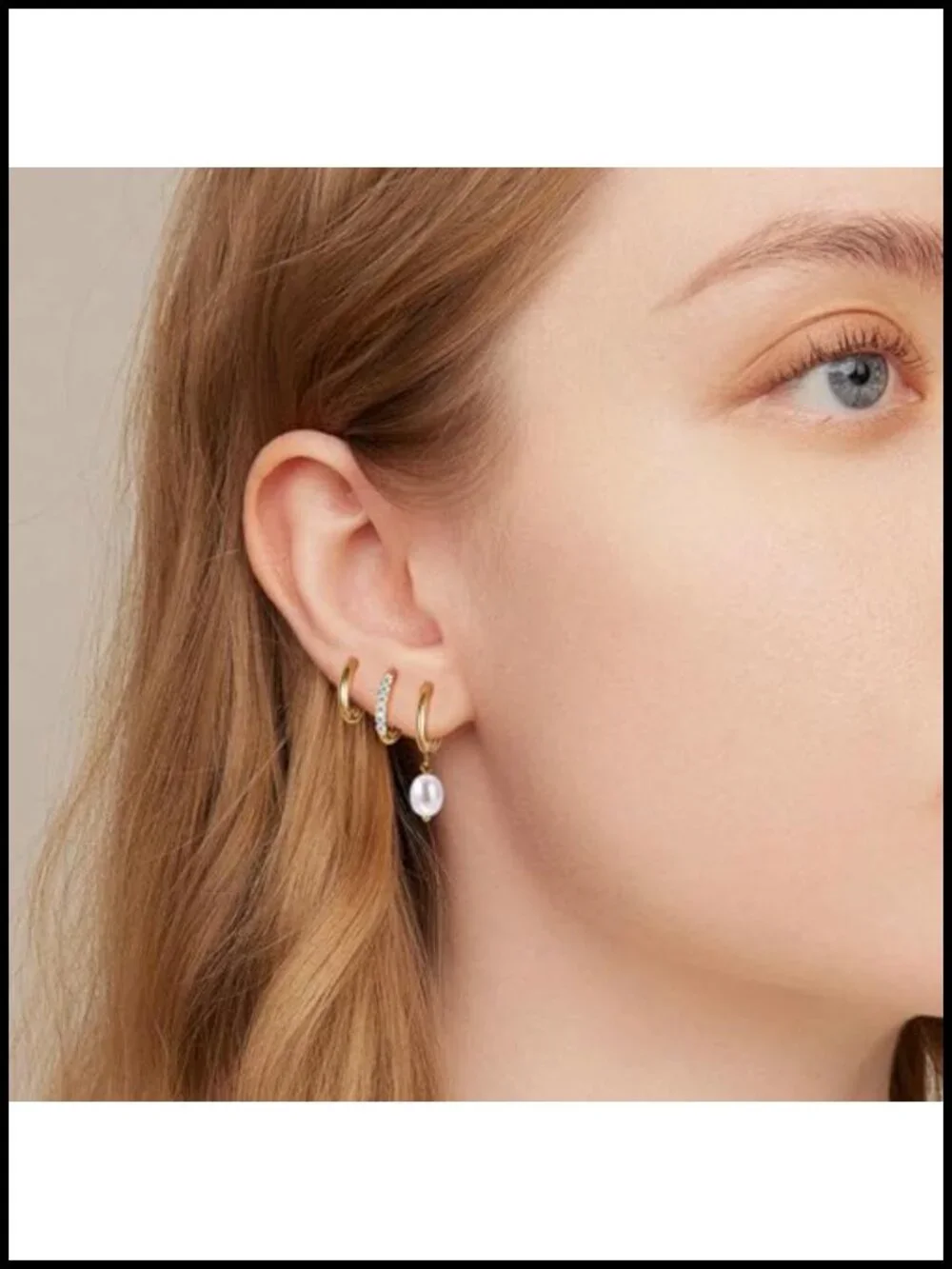 14K Gold Plated Surgical Steel Small Hoop Earrings Set Triple Cubic Zirconia